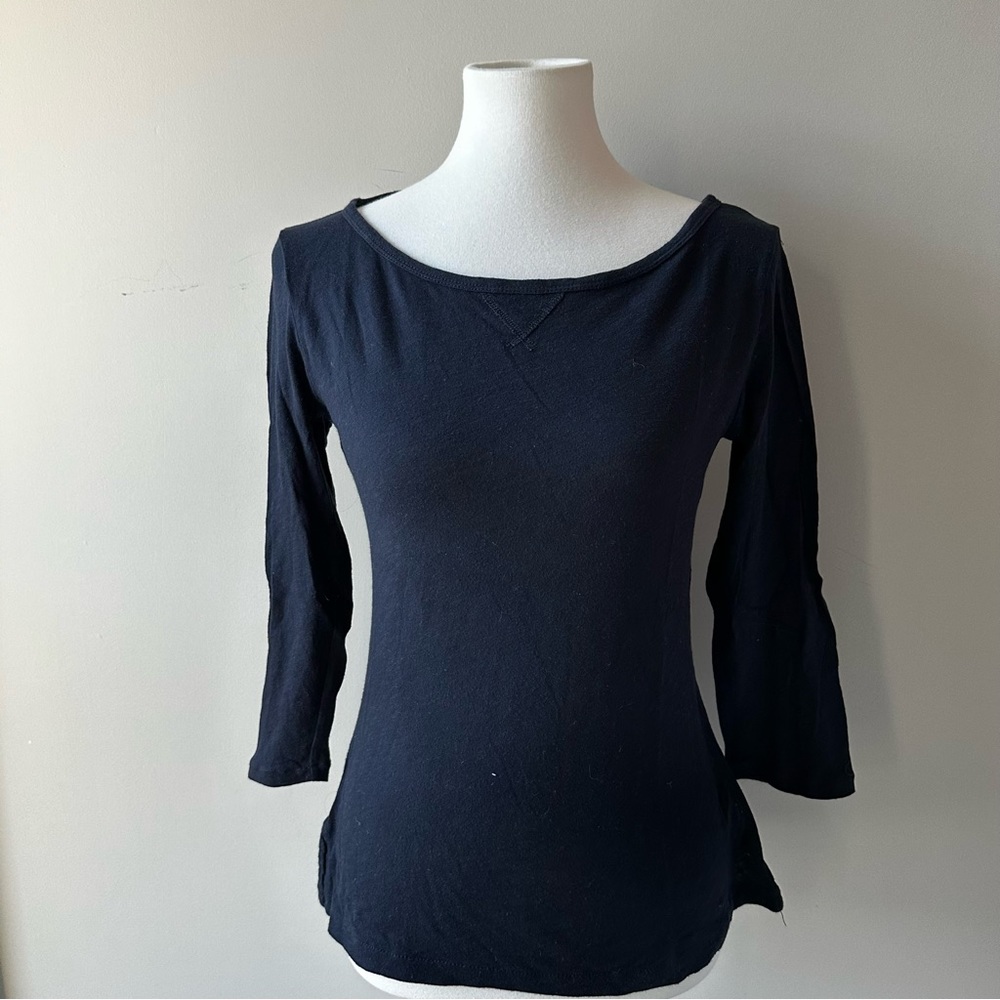 Navy Vintage Cotton 3/4 Length Sleeve Tee Size Small Lightweight
